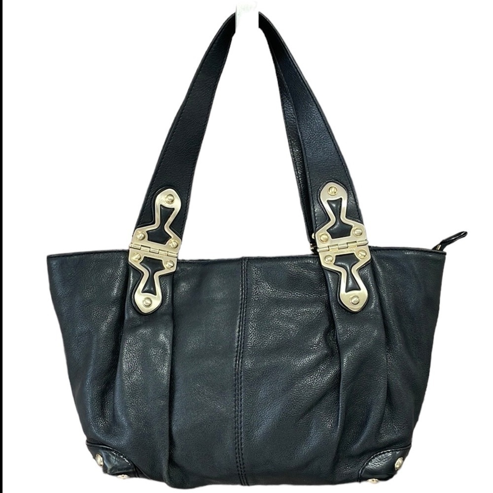 MICHAEL KORS Joplin Purse Black Leather Brushed Gold Metal Shoulder Bag - Picture 1 of 13